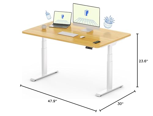 Image of FLEXISPOT E6 Pro Dual Motor Electric Standing Desk, Organic Modern Oval Leg Design, 3-Stage Height Adjustable Sit Stand Desk with Heavy Duty 330lbs, 48 inch x 30 inch Maple Desktop, White Frame