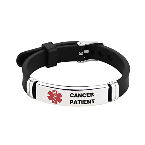 TGLS Red Medical Alert ID Bracelets for Women Men Emergency First Aid Health Monitoring Laser Engraved Satinless Steel Adjustable Silicone Wristband Bracelets for Elderly (Cancer Patient)