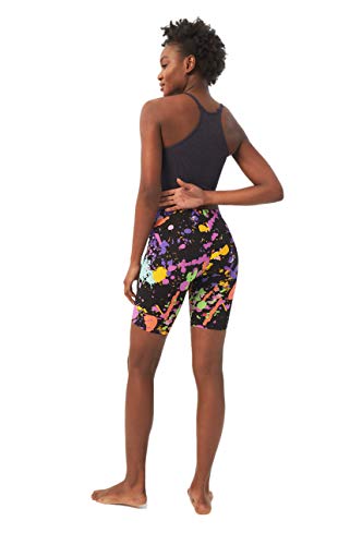Sissycos Women's 80S Biker Shorts Artistic Splash Printed Buttery Soft Short Leggings (Small-Large, Color Splash Black) #TOP3