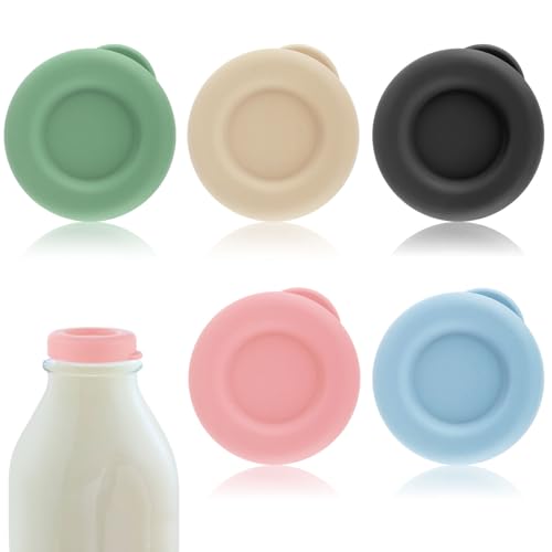 5pcs Silicone Glass Bottle Replacement Caps, Replaceable 48mm Diameter Reusable Bottle Lids Airtight Bottle Caps for Stanpac & Libbey & The Dairy Shoppe & Stock Your Home Milk Glass Bottles