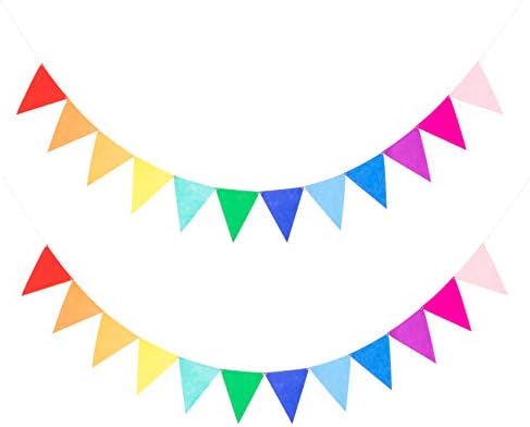 LOVENJOY 2 Rainbow Bunting Fabric Felt Happy Birthday Banner Colorful Birthday Party Decorations, Assembled