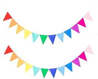 LOVENJOY 2 Rainbow Bunting Fabric Felt Happy Birthday Banner Colorful Birthday Party Decorations, Assembled