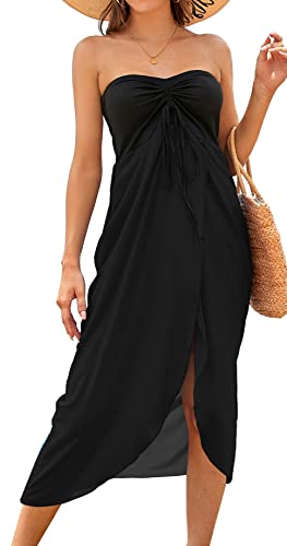 Image of Women's Beach Dress Summer Maxi Sundress Strapless Hawaiian Cover Ups Asymmetrical Wrap Dresses