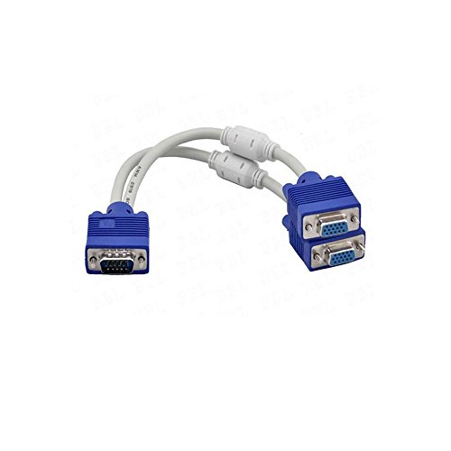 SAYTAY VGA Monitor Y-Splitter Cable,VGA 1 Male to Dual 2 VGA Female Adapter Converter Video Cable for Screen Duplication - 1 Foot