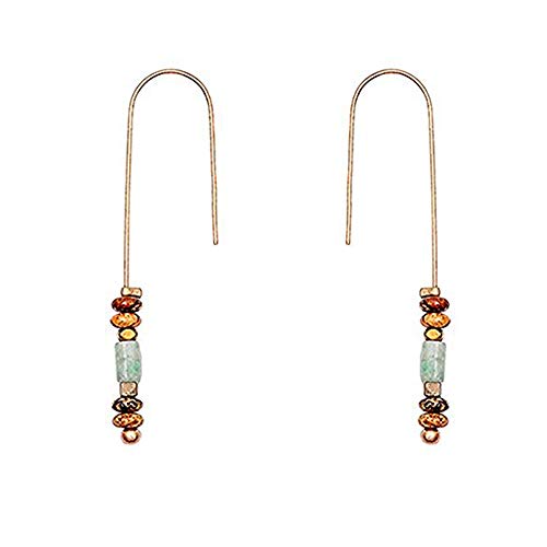 Multi Color Bead Drop Dangle Earrings Unique Natural Stone Women Hoops Retro Tribal Long Threader Jewelry