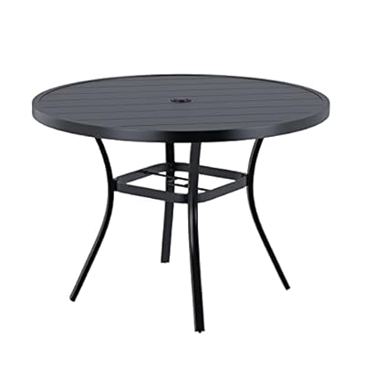 VICLLAX Round Patio Table with Adjustable Umbrella Hole, All Weather 42"x 28" Outdoor Round Dining Table for Lawn Garden Backyard, Black Round Outdoor Coffee Table