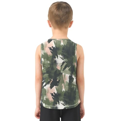 Boys Tank Top Shirts Watercolor Camouflage Green Camo Sleeveless T-Shirts Crew Neck for Kids Clothing Children3