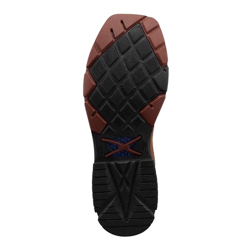 Image of Twisted X Men's 12 inch Western Work Boot, Square Toe Nano Toe with CellStretch, Caramel Cafe & Green, 14 D
