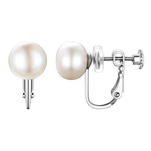 Suplight 925 Stelring Silver Freshwater Pearl Non Piercing Clip On Pearl Earrings 6-8-10 mm Earrings Stud Jewelry for Women (with Gift Box)