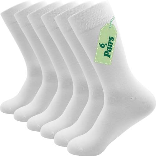 CASOMS White Crew Socks for Women Cotton Women's Socks Moisture Wicking Business Casual Fashion Breathable Cozy Running Size 9-11 6 Pairs