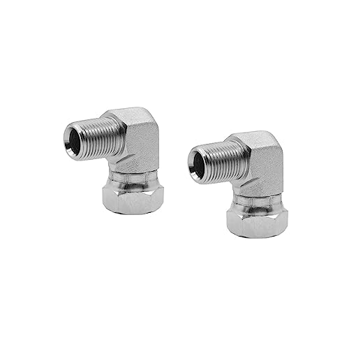Image of (2-PACK) 1501-06-08 Hydraulic Hose Adapter Fitting 3 /8 inch Male (3 /8 inch-18NPTF) x 1 /2 inch Female (1 /2 inch-14NPSM) Swivel 90 Elbow SAE Pipe Joints Tube Connector Carbon Steel