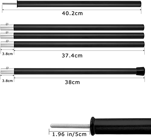 Image of KOMCLUB Telescoping Aluminum Tent Poles 78in Replacement Tarp Rods Black | 5-Section Adjustable Design, Black Finish, Tarps Lightweight Replacement Adjustable Tent Poles for Outdoor Sport Camping