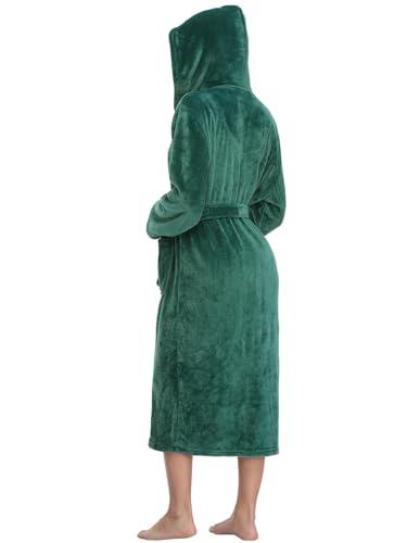 RONGTAI Damen Bademantel aus Plüsch mit Kapuze und Taschen, flauschige Nachtwäsche, Grün (Oil Green), XX-Large
