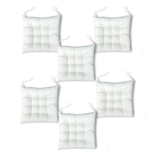 Super Mundo - Pack 6 Cojines para Sillas con Correas de sujeción, 40 x 40 x 8 cm, Ideal para decoración jardín Interiores y Exteriores (6 Pack, Beige)