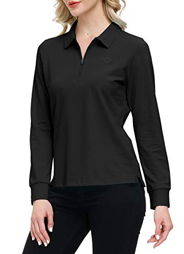 JINSHI Women's Golf Polo Shirt Long Sleeves Zip Up Sport Active Shirts Quick Dry Athletic T-Shirt Casual Tennis Tops Slim Fit4