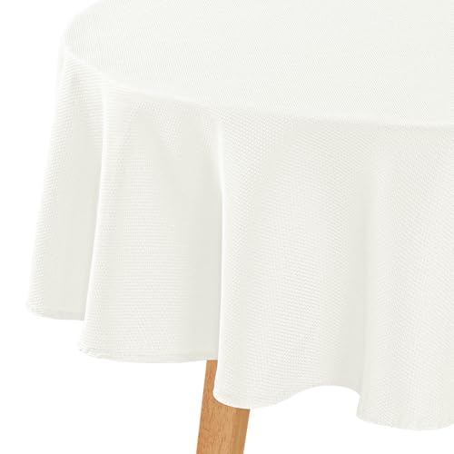 Hiasan Jacquard Textured Round Tablecloth 50 Inch, Ivory