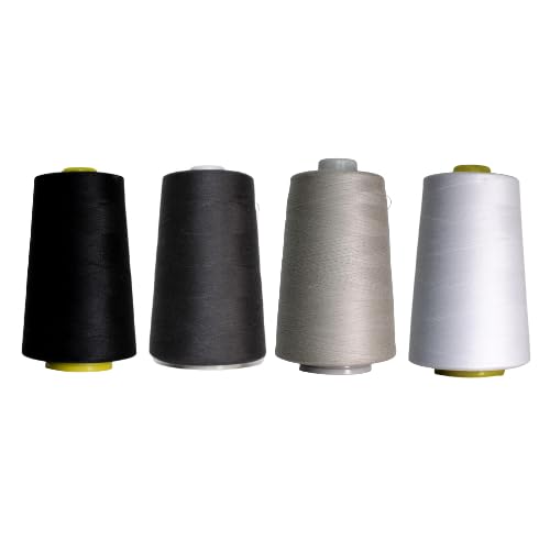 Rhapsew Overlocking Thread Cones – 4 x 5000m | Assorted Sets | Polyester Overlocker Thread for Serger & Sewing Machines | Tailoring, Dressmaking & Repairs (Black, White, Greys) — image 1