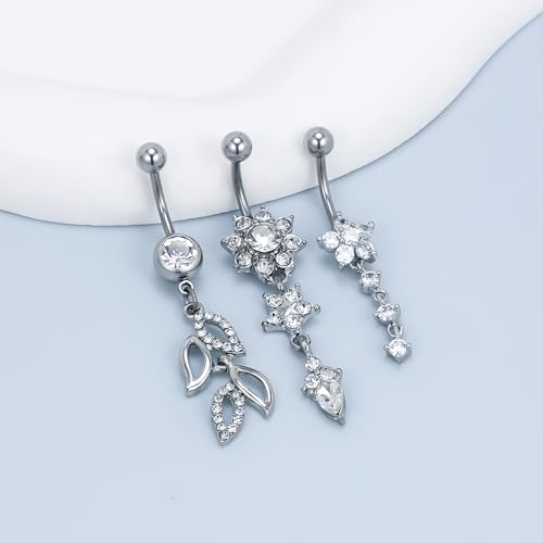 Vsnnsns 14G Dangle Belly Button Ring Piercing Jewelry 316L Stainless Surgical Steel Navel Rings Cubic Zirconia Heart Flower CZ Dangling Belly Button Ring Piercing Jewelry for Women Hypoallergenic4