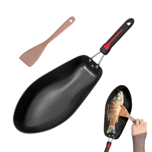 Sartén Para Pescado Antiadherente - Sartén Y Espátula De Madera | Sartenes para parrilla de barbacoa con forma de 3D, utensilios de cocina para platos de carne | Cocinar a la parrilla para carpas