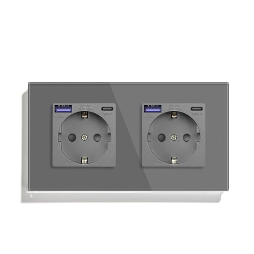 Prise murale USB-C double grise bloc alimentation encastrable