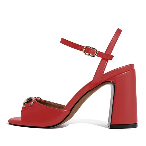 Image of iadore Women Fashion High Block Heel Shoes Strappy with Buckle Fashion Studded Round Open Toe Summer Dress Sandals Size 5-12 US