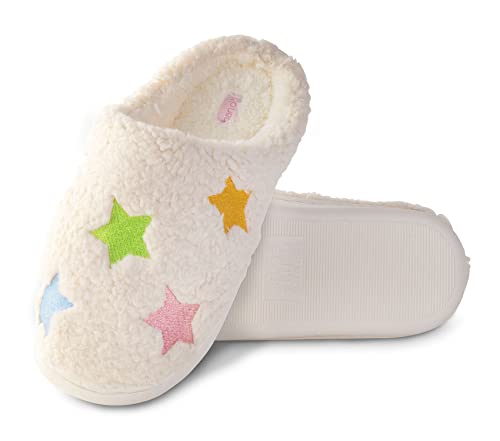 ban.do Fuzzy Slippers with Rubber Sole, House Shoes for Women, Indoor Outdoor Cozy Slippers, Cute Fluffy Shoes, Stars