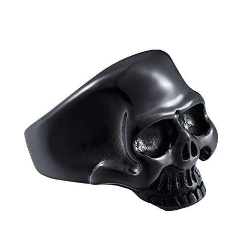 Bague crâne homme biker en acier inoxydable argenté look vintage