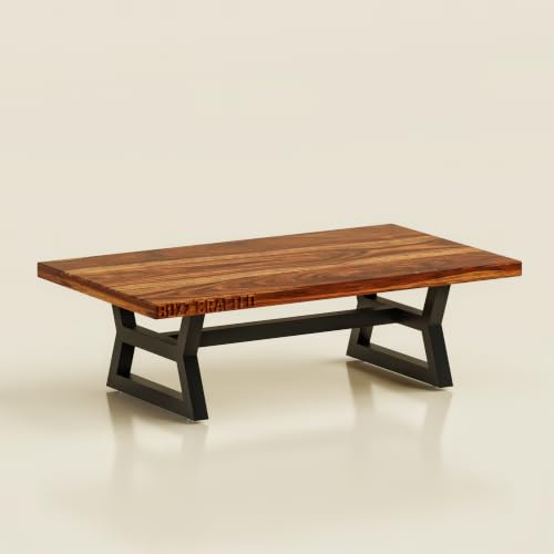 Image of Solid Sheesham Wood Coffee Table | Black Metal Frame