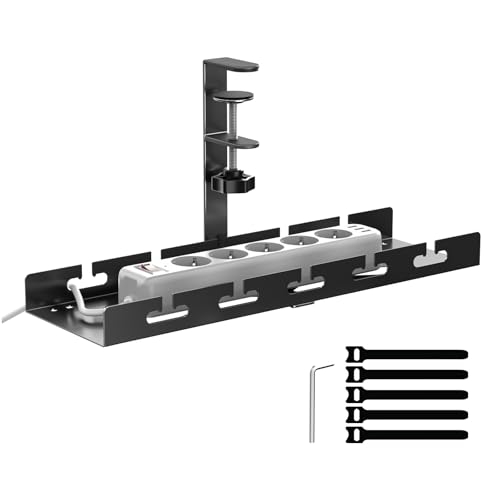 Putilsen Mount Bandeja para Cables Bajo Escritorio | 40cm | Montaje con Pinza sin Taladrar | Organizador Oficina y Teletrabajo | Negro