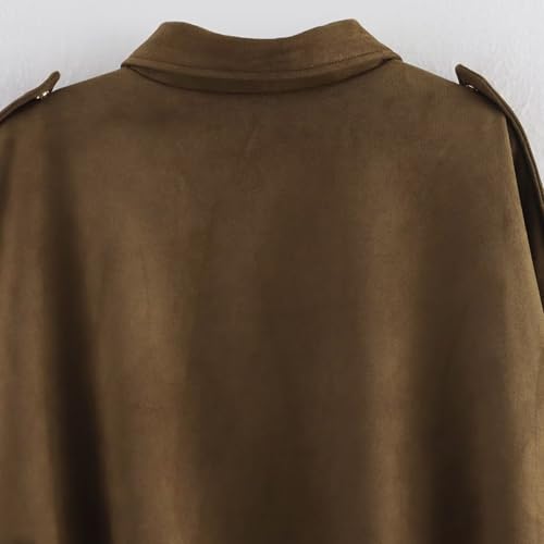 Womens Faux Suede Bomber Jacket Oversized Batwing Long Sleeve Shirts Zip Up Cropped Lapel Streetwear Tops4