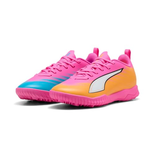 PUMA Ultra 6 Play TT JR Chaussures de Football, Poison Pink White-Sun Stream-Bright Aqua Black, 38 EU, Poison Pink PUMA White Sun Stream Bright Aqua PUMA Black, 5 UK