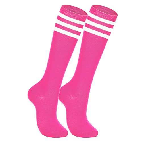 Zando Striped Elastic Pink Socks Football/Softball/Baseball/Volleyball for Women Pink Knee High Socks Pink Thigh High Socks Pink Soccer Socks Hot Pink Socks Pink Athletic Socks Hot Pink One Size