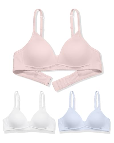 SALIA GIRL Bras for Teens - Light Padded Teen Bras for Girls Secure Coverage Wireless Girls Bras with Adjustable Straps White/Blue/Pink 32A