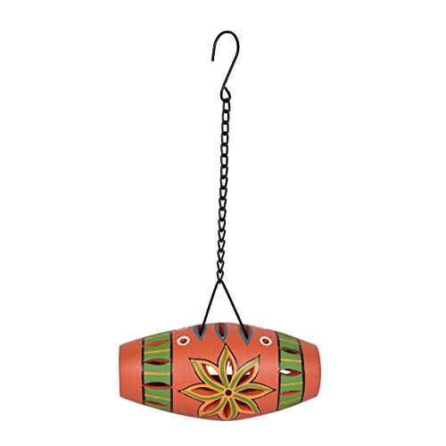 Image of AAKRITI ART CREATIONS Terracotta Multicolor Handcrafted Hanging Tea Light | Floral Art Handmade Hanging Decor | Matte Finish Terracotta Decorative Hanging Items for Home | Handpainted Decor