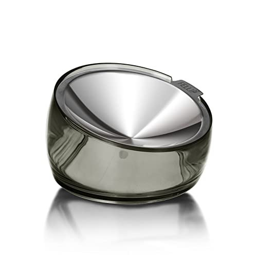Image of Felli Pet Oblik Whisker Fatigue Friendly & Anti Vomit Elevated Cat Food Water Bowl Stainless Steel Tilted Shallow Dish, Slanted Angled Metal Plate Dry Wet Feeder, Raised Acrylic Base (0.5 Cups, Smoky)