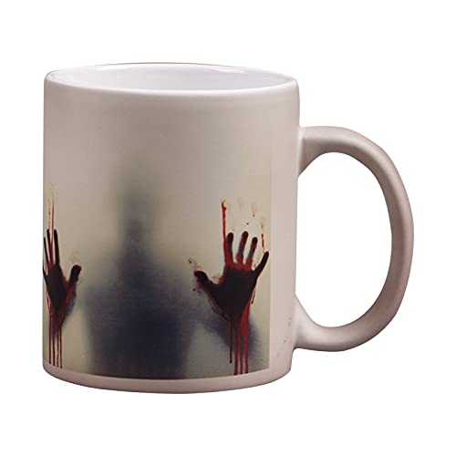 Sheey Taza Que Cambiará de Color, Taza de Cerámica de Terror de la Serie de Halloween, Calabazas Zombi Castillo Fantasma Caballo Esqueleto, Creatividad Personalización Taza