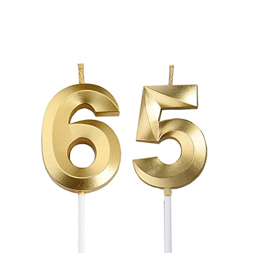 Gold 65th & 56th Birthday Candles Gold Number 65 56 Cake Topper for Birthday Decorations Party Decoration