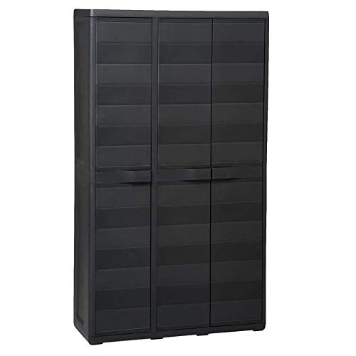 Garden Storage Cabinet Lockable Storage Utility Cabinet with 3 Doors and 4 Adjustable Shelves Black Locking System for Home Garden Decor 382 x 15 x 673