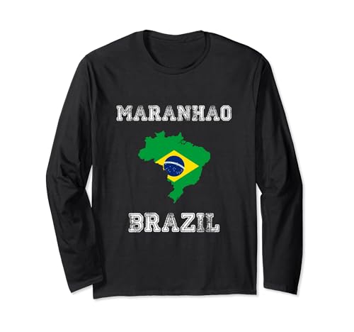 Maranhao Brasil Vintage Brasil Bandera Mapa Diseño Manga Larga