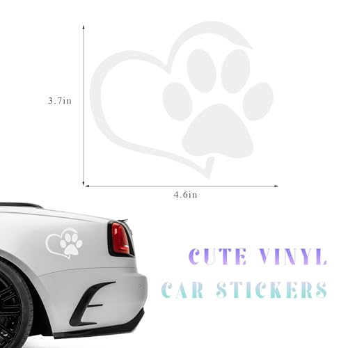 Image of DXNQ Pet Dog Paw Puppy Love Heart Vinyl Decal, 4.6 inch 3.7 inch Heart with Dog Paw Print Reflective Bumper Sticker, Cute Waterproof Puppy Footprint Heart Decal for Window Laptop Wall (White)