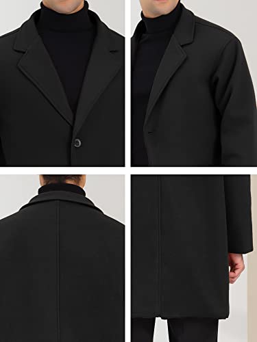 Image of Lars Amadeus Men's Black Winter Trench Coat Notched Lapel Single Breasted Mid-Length Overcoat Small Black
