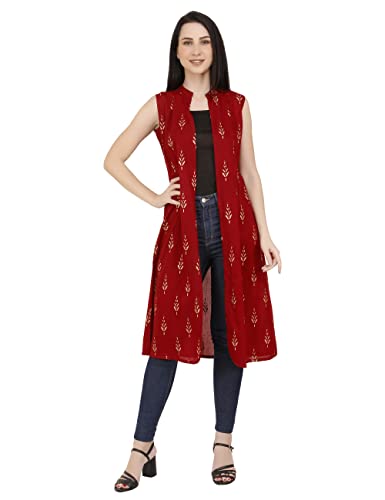 Women Indo Western Floral Printed Ethnic Long Cotton Sleeveless
