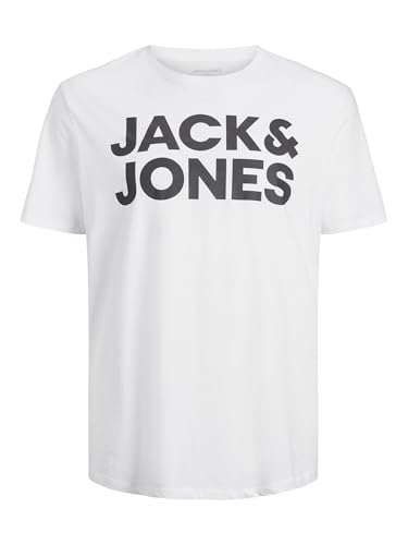 JACK & JONES Camiseta de Hombre Logo, de Gran tamaño, Cuello Redondo, Manga Corta, Tallas Grandes, Manga Corta JJECORP., Color:Blanco, Size:XXL