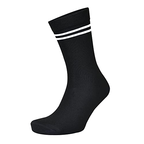 Image of Black with White Stripes Calf Length Cotton School Socks For Boys & Girls (Pack of 5 Pairs)