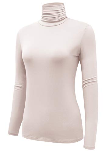 Image of AUHEGN Women's Long Sleeve Lightweight Turtleneck Top Slim Fit Pullover T-Shirt (S-XXL)
