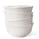 Wareland Cereal Bowls Set of 4 - Ceramic Soup Bowls for Kitchen 30 Oz Embossment White Breakfast Bowls for Rice, Pasta, Fruits, Salad, Ramen, 6.25 Inch, Dishwasher & Microwave Safe (Snowflake)