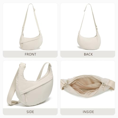 Image of YIKOEE Nylon Crescent Crossbody Bag for Women Shoulder Hobo Purse for Travel with Front Zipper Pocket