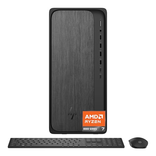 HP OmniDesk Desktop PC, AMD Ryzen 7 8700G, 16 GB RAM, 512 GB SSD, AMD Radeon 780M Graphics, Windows 11 Home, Microsoft Copilot, Gray Wood, M02-0340 (2025)