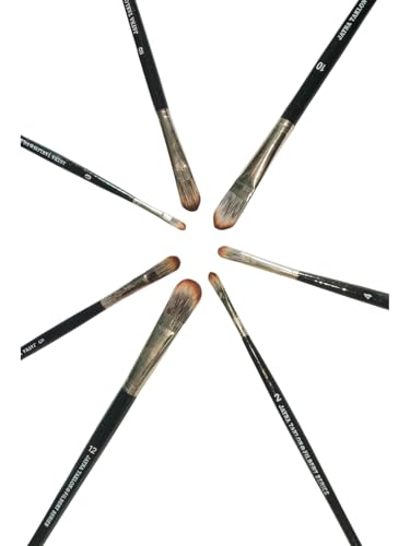 Image of Synthetic Filbert Paint Brush Set | Premium Artist Brushes for Acrylic, Oil & Watercolor Painting, Smooth Color Blending, Curved Stroke Detailing & Creative Art | Sizes 0-12, Set of 7