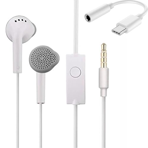 Image of Type-C Earphones for Samsung Galaxy A56 5G / A 56 Earphones Original Like Wired in-Ear Headphones Stereo Deep Bass Headset Earbud with Type-C to 3.5mm Audio Jack, Mic (TYS3, White)
